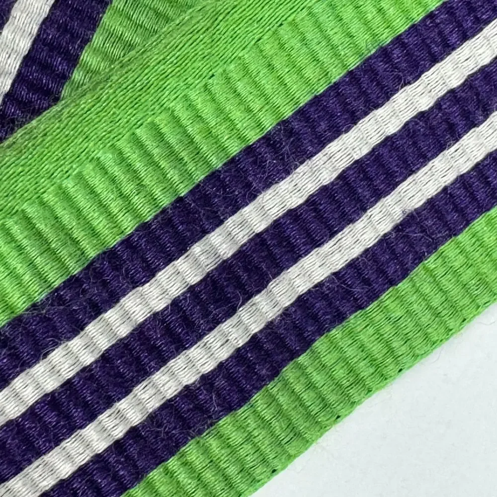 RODA Belt‎ Mens Unisex Large Green Navy Blue Stripe Fabric D Ring Preppy Classic